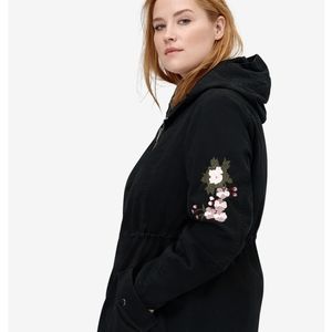 Ellos Embroidered Anorak Hooded Coat In Black